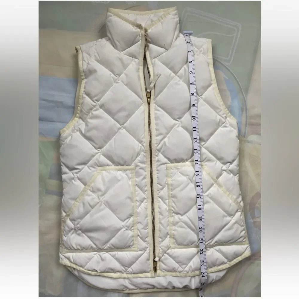 J CREW Women Cream Quilted Full Zip Puffer Vest Size XXS - Picture 5 of 13